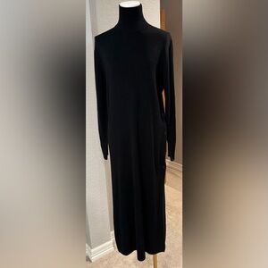 Seventy Venezia Black Ribbed Sweater Long-Sleeve Turtleneck Side Buttons Dress